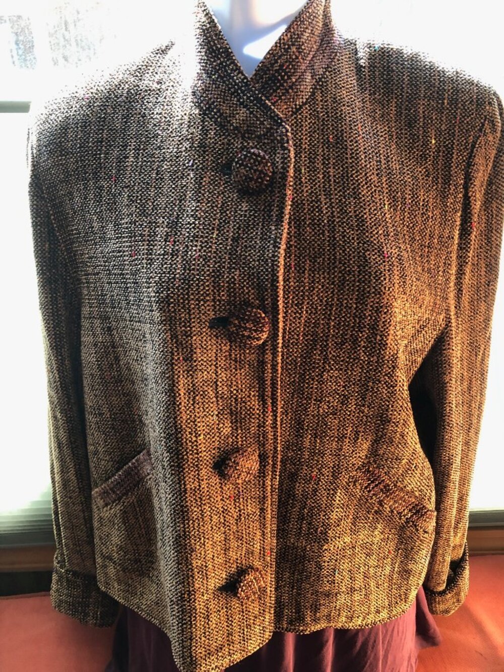 VTG Bibi Stein M Handwoven Artisan Chenille Jacket Eclectic Art to Wear Boho